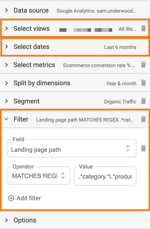 Supermetrics sidebar Google Analytics data pull